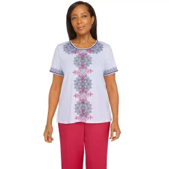 Petite Alfred Dunner Medallion Center Embroidery Top