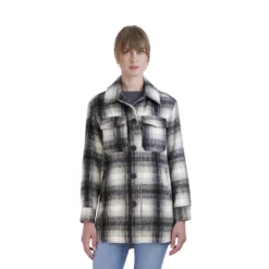 Juniors' Sebby Plaid Faux-Wool Shacket -Hot Sale Adult Shop 5623665 Beige Black
