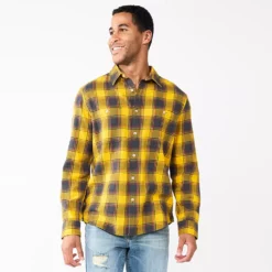 Men's Sonoma Goods For Life® Flannel Button-Down Shirt 28 Men's Sonoma Goods For Life® Flannel Button-Down Shirt -Hot Sale Adult Shop 5624605 Gold Black Plaid