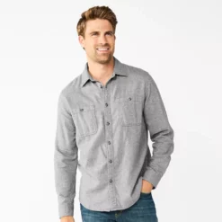 Men's Sonoma Goods For Life® Flannel Button-Down Shirt 39 Men's Sonoma Goods For Life® Flannel Button-Down Shirt -Hot Sale Adult Shop 5624605 Gray Solid