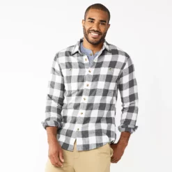 Men's Sonoma Goods For Life® Flannel Button-Down Shirt 27 Men's Sonoma Goods For Life® Flannel Button-Down Shirt -Hot Sale Adult Shop 5624605 Gray White Buff