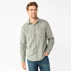 Men's Sonoma Goods For Life® Flannel Button-Down Shirt 44 Men's Sonoma Goods For Life® Flannel Button-Down Shirt -Hot Sale Adult Shop 5624605 Green Solid