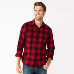 Men's Sonoma Goods For Life® Flannel Button-Down Shirt 42 Men's Sonoma Goods For Life® Flannel Button-Down Shirt -Hot Sale Adult Shop 5624605 Red Black Plaid