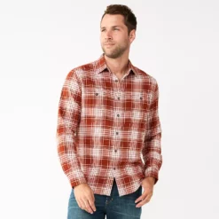 Men's Sonoma Goods For Life® Flannel Button-Down Shirt 41 Men's Sonoma Goods For Life® Flannel Button-Down Shirt -Hot Sale Adult Shop 5624605 Rust Plaid