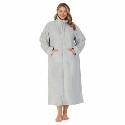 Plus Size Stan Herman Dimple Plush Cowlneck Zip Robe