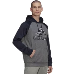 Men's adidas AEROREADY Game and Go Camo Logo Fleece Hoodie -Hot Sale Adult Shop 5634627 Gray Heather Ink