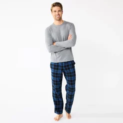 Men's Sonoma Goods For Life® Top & Flannel Pants Pajama Set -Hot Sale Adult Shop 5639994 Blue Denim Black