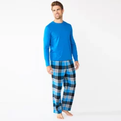 Men's Sonoma Goods For Life® Top & Flannel Pants Pajama Set -Hot Sale Adult Shop 5639994 Heather Blue Plaid