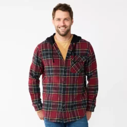Men's Sonoma Goods For Life® Hooded Flannel Button-Down Shirt -Hot Sale Adult Shop 5640627 Burgundy Plaid