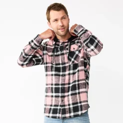 Men's Sonoma Goods For Life® Hooded Flannel Button-Down Shirt -Hot Sale Adult Shop 5640627 Pink Plaid
