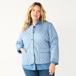 Plus Size Croft & Barrow® Quilted Snap-Front Jacket -Hot Sale Adult Shop 5651201 Blue