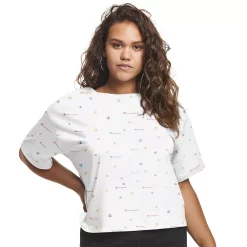 Plus Size Champion® Cropped Graphic Tee -Hot Sale Adult Shop 5656130 Scattered Logos Oxford