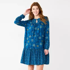 Women's Sonoma Goods For Life® Printed Long Sleeve Dress 7 Women's Sonoma Goods For Life® Printed Long Sleeve Dress -Hot Sale Adult Shop 5657674 Blue Multi Floral