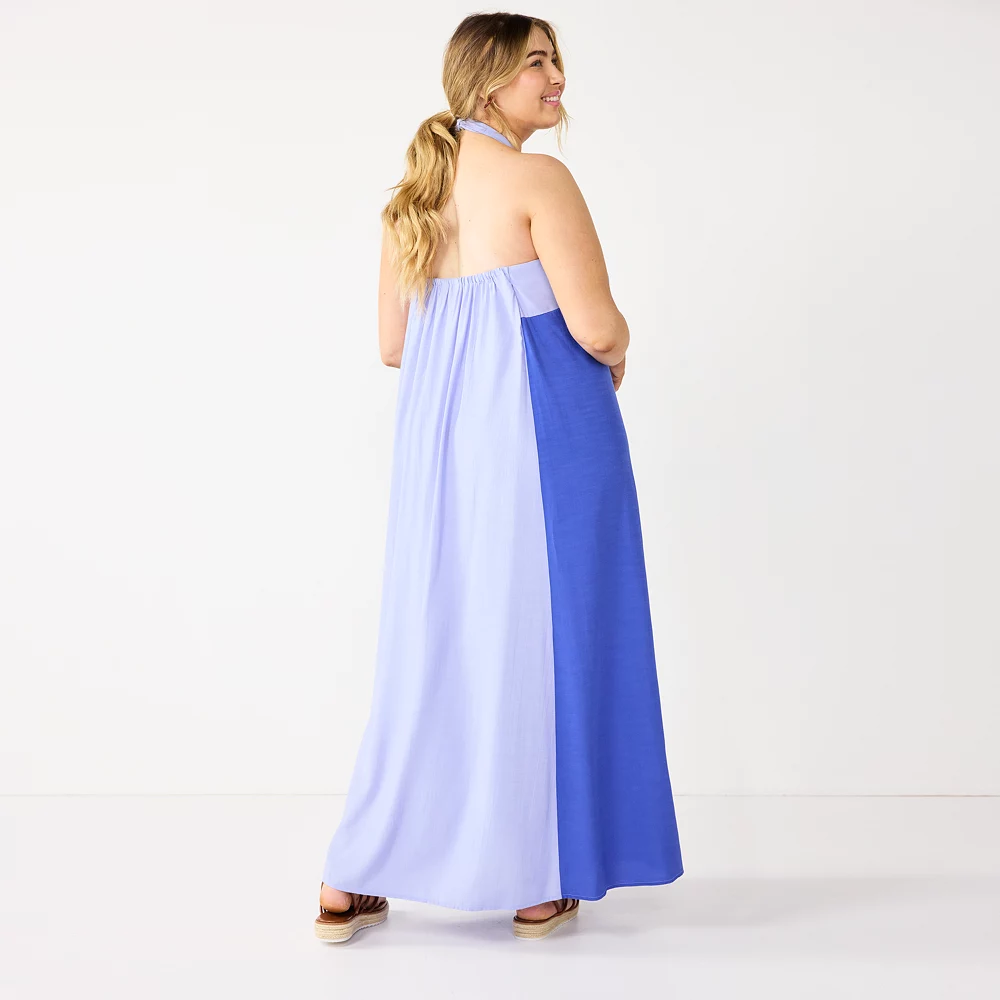 Plus Size Nine West Halter Neck Colorblock Maxi Dress 3 Plus Size Nine West Halter Neck Colorblock Maxi Dress - Image 3