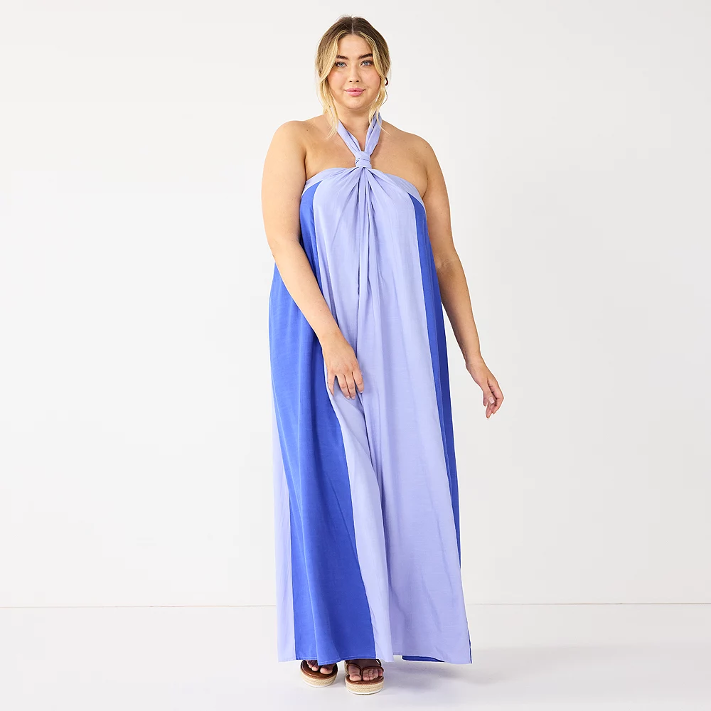 Plus Size Nine West Halter Neck Colorblock Maxi Dress 1 Plus Size Nine West Halter Neck Colorblock Maxi Dress