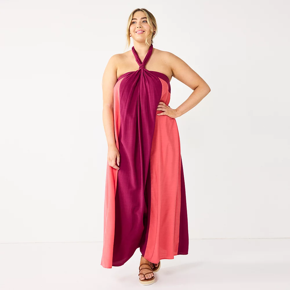 Plus Size Nine West Halter Neck Colorblock Maxi Dress 2 Plus Size Nine West Halter Neck Colorblock Maxi Dress - Image 2