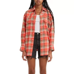 Women's Levi's® Dylan Relaxed Western Top -Hot Sale Adult Shop 5658193 Burnt Orange Plaid