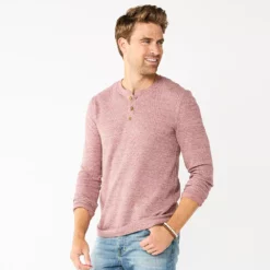 Men's Sonoma Goods For Life® Thermal Henley Top -Hot Sale Adult Shop 5659148 Cherry