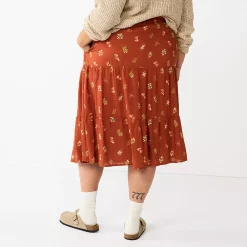 Plus Size Sonoma Goods For Life® Tiered Midi Skirt -Hot Sale Adult Shop 5659149 ALT