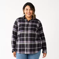 Plus Size Sonoma Goods For Life® Everyday Flannel Shirt -Hot Sale Adult Shop 5664645 Black Purple Plaid