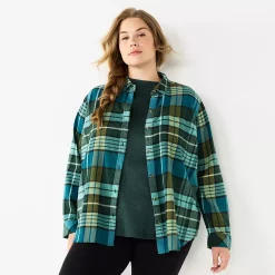 Plus Size Sonoma Goods For Life® Everyday Flannel Shirt -Hot Sale Adult Shop 5664645 Dark Green Blue Plaid