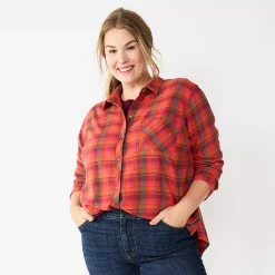 Plus Size Sonoma Goods For Life® Everyday Flannel Shirt -Hot Sale Adult Shop 5664645 Pink Green Plaid