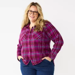 Plus Size Croft & Barrow® The Extra Soft Plaid Flannel Shirt -Hot Sale Adult Shop 5666375 Berry Plaid