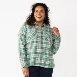 Plus Size Croft & Barrow® The Extra Soft Plaid Flannel Shirt -Hot Sale Adult Shop 5666375 Green Plaid