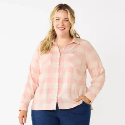 Plus Size Croft & Barrow® The Extra Soft Plaid Flannel Shirt -Hot Sale Adult Shop 5666375 Pink Buffalo Check