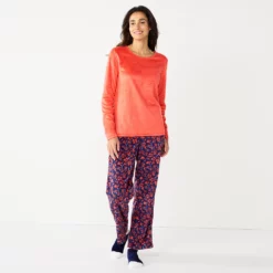 Petite Croft & Barrow® Long Sleeve Pajama Top & Pajama Pants Sleep Set -Hot Sale Adult Shop 5666563 Dark Blue Floral
