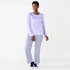 Petite Croft & Barrow® Long Sleeve Pajama Top & Pajama Pants Sleep Set -Hot Sale Adult Shop 5666563 Dark Blue Geo