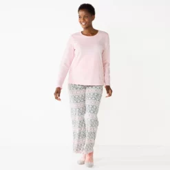 Petite Croft & Barrow® Long Sleeve Pajama Top & Pajama Pants Sleep Set -Hot Sale Adult Shop 5666563 Pink Fairisle