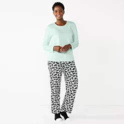 Petite Croft & Barrow® Long Sleeve Pajama Top & Pajama Pants Sleep Set -Hot Sale Adult Shop 5666563 White Scottie