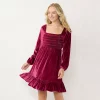 Petite LC Lauren Conrad Smocked Flounce-Hem Velvet Dress