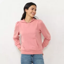 Women's LC Lauren Conrad Pleated French Terry Hoodie -Hot Sale Adult Shop 5666779 Pink Sheraton