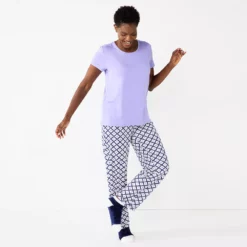 Petite Croft & Barrow® Short Sleeve Pajama Top & Pajama Pants Sleep Set 11 Petite Croft & Barrow® Short Sleeve Pajama Top & Pajama Pants Sleep Set -Hot Sale Adult Shop 5666790 Dark Blue Geo