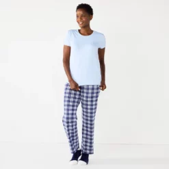 Petite Croft & Barrow® Short Sleeve Pajama Top & Pajama Pants Sleep Set 8 Petite Croft & Barrow® Short Sleeve Pajama Top & Pajama Pants Sleep Set -Hot Sale Adult Shop 5666790 Light Blue Plaid