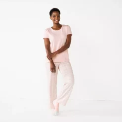 Petite Croft & Barrow® Short Sleeve Pajama Top & Pajama Pants Sleep Set 10 Petite Croft & Barrow® Short Sleeve Pajama Top & Pajama Pants Sleep Set -Hot Sale Adult Shop 5666790 Pink Gray Plaid