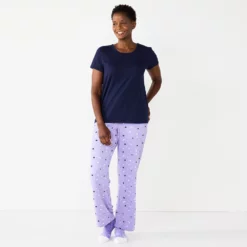 Petite Croft & Barrow® Short Sleeve Pajama Top & Pajama Pants Sleep Set 9 Petite Croft & Barrow® Short Sleeve Pajama Top & Pajama Pants Sleep Set -Hot Sale Adult Shop 5666790 Purple Stars