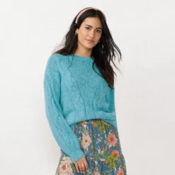 Women's LC Lauren Conrad Cable-Knit Texture Sweater -Hot Sale Adult Shop 5666813 Clarity Teal Heather