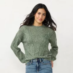 Women's LC Lauren Conrad Cable-Knit Texture Sweater -Hot Sale Adult Shop 5666813 Manolo Olive