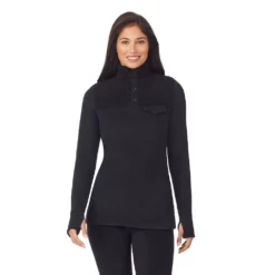 Women's Cuddl Duds® Fleecewear with Stretch Mock Henley Long Sleeve Top with Sherpa -Hot Sale Adult Shop 5668410 ALT2