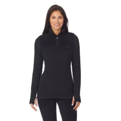 Women's Cuddl Duds® Fleecewear with Stretch Mock Henley Long Sleeve Top with Sherpa -Hot Sale Adult Shop 5668410 ALT5