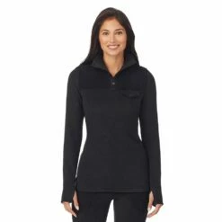 Women's Cuddl Duds® Fleecewear with Stretch Mock Henley Long Sleeve Top with Sherpa