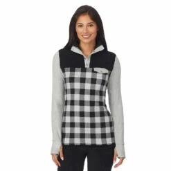 Women's Cuddl Duds® Fleecewear with Stretch Mock Henley Long Sleeve Top with Sherpa -Hot Sale Adult Shop 5668410 Grey Buffalo