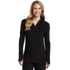 Women's Cuddl Duds® Fleecewear with Stretch Long Sleeve Half Zip Hoodie -Hot Sale Adult Shop 5668416 Black