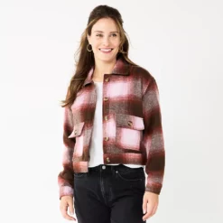 Women's Sonoma Goods For Life® Cropped Shacket -Hot Sale Adult Shop 5670441 Brown Purple Plaid