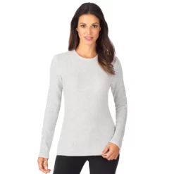 Women's Cuddl Duds® Fleecewear with Stretch Long Sleeve Crewneck Top -Hot Sale Adult Shop 5670493 Lt Grey Heather