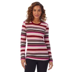 Women's Cuddl Duds® Fleecewear with Stretch Long Sleeve Crewneck Top -Hot Sale Adult Shop 5670493 Multistripe
