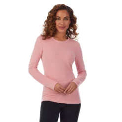 Women's Cuddl Duds® Fleecewear with Stretch Long Sleeve Crewneck Top -Hot Sale Adult Shop 5670493 Powder Pink